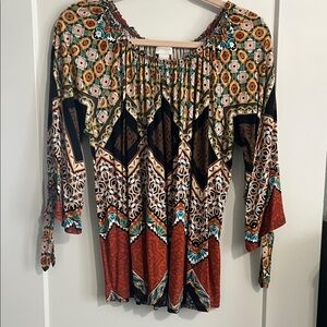 Chico's Multi-Color Geo Print Peasant Tunic Size 3